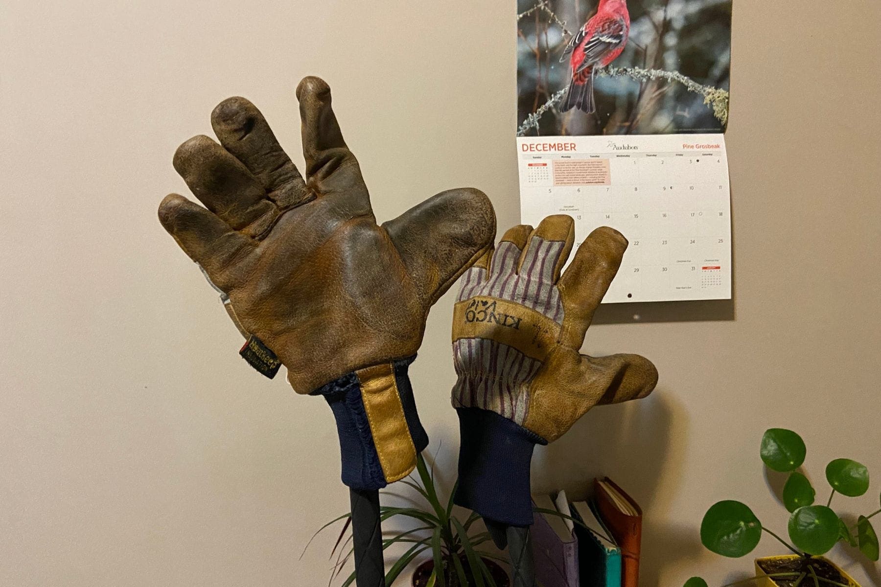 Using ski poles are an ideal way to hang gloves and let them dry with the wax freshly baked in. 