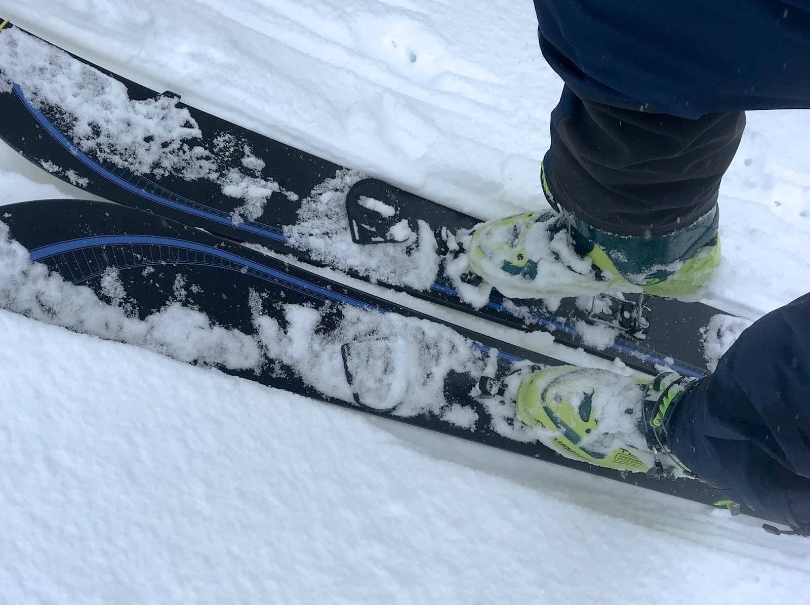 A splitboard snowboard in uphill mode will look like a strange pair of skis. They function more like cross country skis.