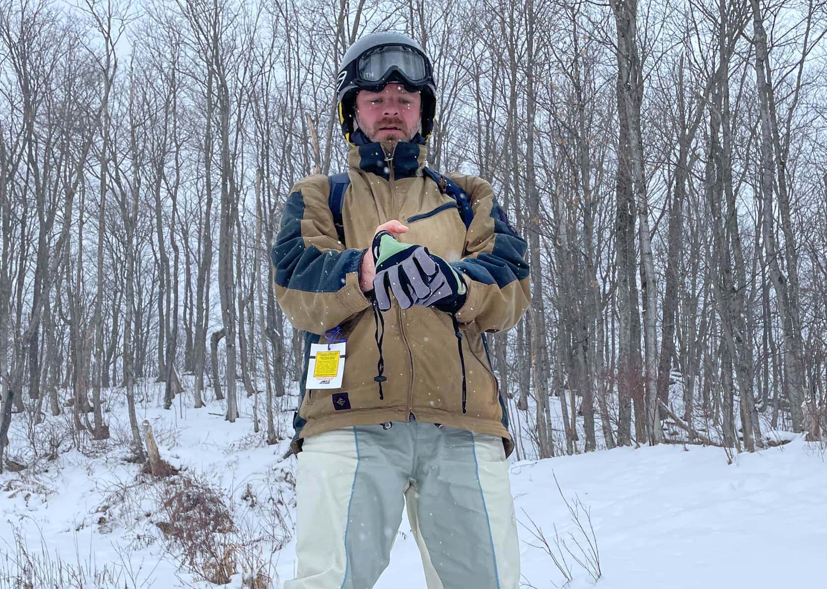 Trying On Ski Gloves